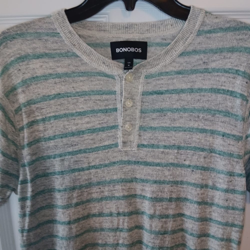 Bonobos Mens Linen Heathered Striped Henley - Picture 2 of 5